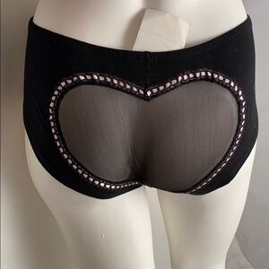Van Mar black panty cotton and mesh pink ribbon heart